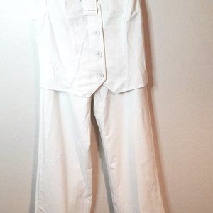 Commense Vest Pants Suit. White Button front. Linen.